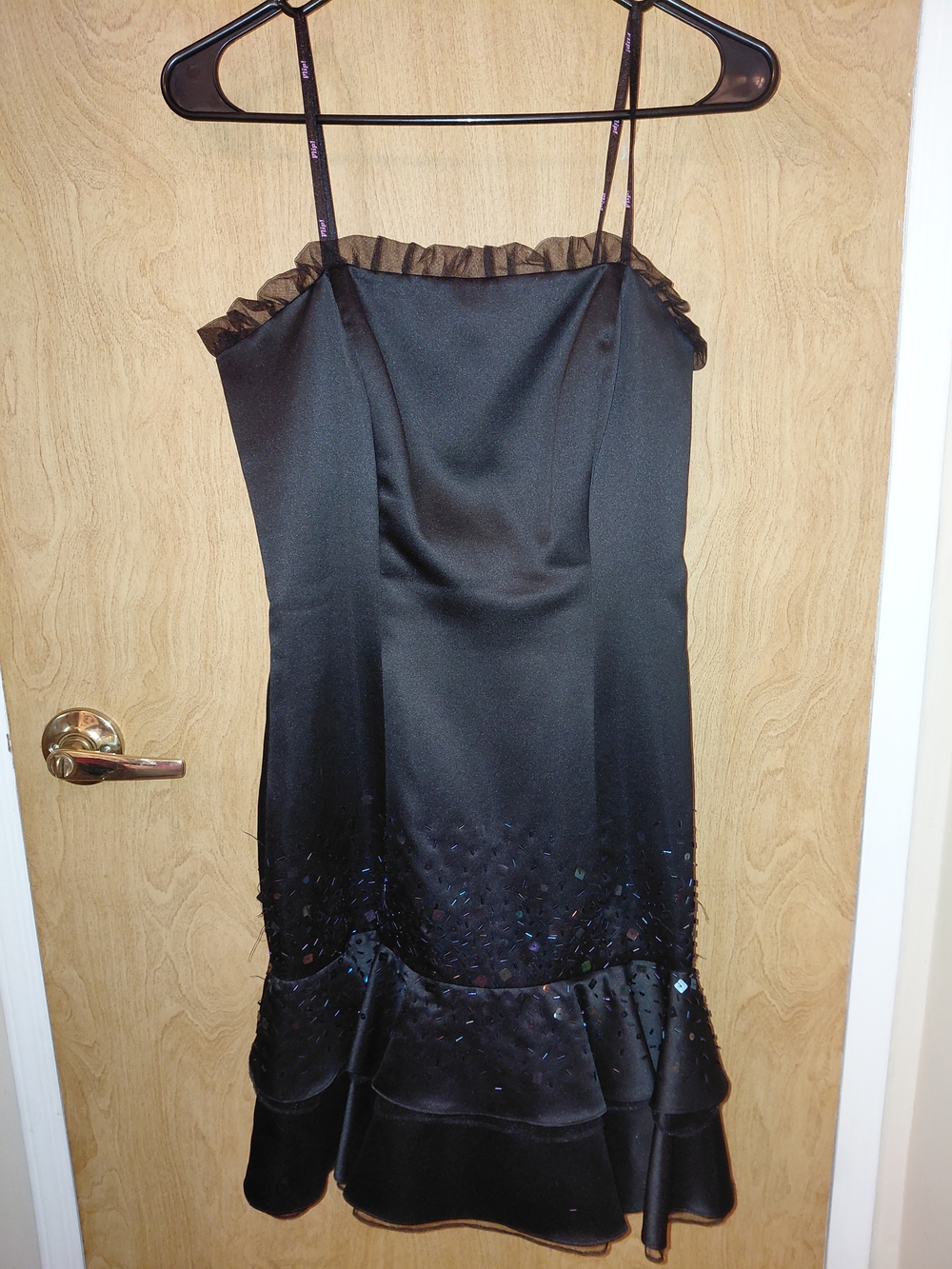 Black Mini Dress with Ruffle Neckline